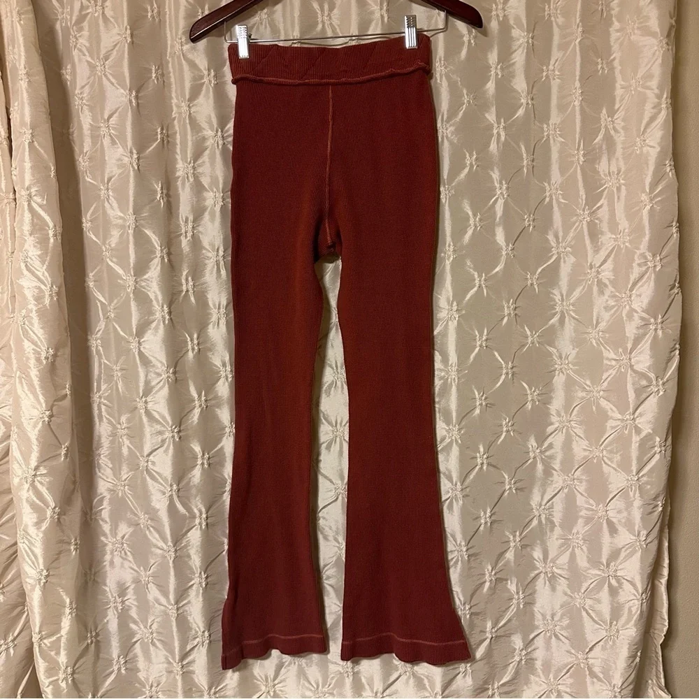 Free People Under the Stars Slim Flare Thermal Pants Rosewood Red Pink